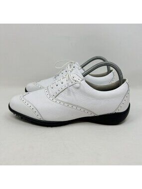FootJoy LoPro Womens Golf Shoes Size 7 Wide White Leather Spiked Missing Spikes